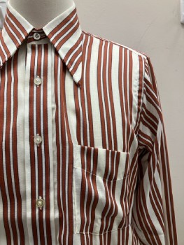 Mens, Shirt, SERO, 16/34, Rust/ White, Vertical Stripes, C.A., L/S, B.F., 1 Pocket, Curved Hem