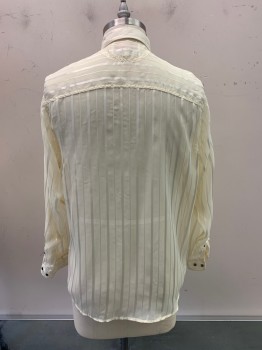 ELVIS, Off White, Polyester, Stripes, L/S, Button Front, Collar Attached, Chest Pocket, Sheer, Missing Buttons