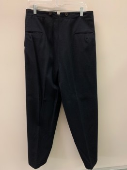Mens, Pants, NL, Black, Wool, Solid, 32/31, Pleated Front, Side Pockets, Zip Front, Black Side Strip, Made To Order,