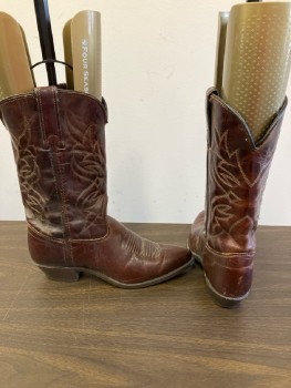 Womens, Cowboy Boots, N/L, 6, Shiny Brown with Tan Stitching, Fabric Lining