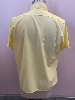 SEARS, Lt Yellow, Poly/Cotton, Solid, Bttn Down Collar, B.F., S/S, 1 Pckt, Slightly Sheer