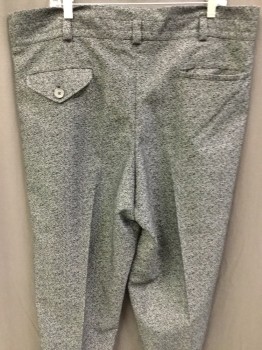 Mens, Pants, N/L, Black, White, Polyester, Check - Micro , Heathered,  , 40/36, Wide Waistband, Short Belt Loops, Single Pleat,  4 Pockets, Open Inseam Extra Long for Cuffs, Retro Midcentury Look,