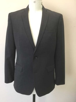 Mens, Suit, Jacket, BAR III, Charcoal Gray, Black, Wool, Birds Eye Weave, 42R, Black and Charcoal Dotted Weave/Birdseye, Single Breasted, Notched Lapel, 2 Buttons, 3 Pockets, Slim Fit