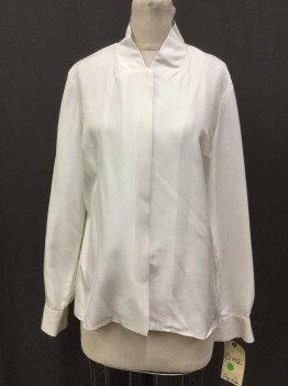 Womens, Blouse, N/L, Cream, Cotton, Silk, Solid, XL, B 40, Cream Closed-in Stand Collar Attached, Hidden Button Front, Long Sleeves,