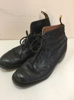 Mens, Boots 1890s-1910s, Baxter, Black, Leather, Solid, 10, Lace Up Ankle Boots, Aged/Distressed
