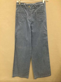 Womens, Jeans, N/L, Denim Blue, Cotton, W 26, 4, Dusty Blue Denim, High Waist, Self Braided Detail At Waist, Wide Leg, Zip Fly, 4 Patch Pockets (2 In Front, 2 In Back) W/Diagonally Paneled Detail,