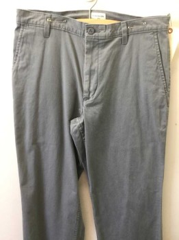 DOCKERS, Gray, Cotton, Solid, Flat Front, Zip Front, 4 Pockets,