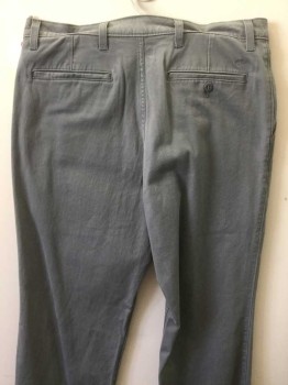 DOCKERS, Gray, Cotton, Solid, Flat Front, Zip Front, 4 Pockets,