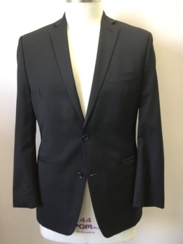 Mens, Suit, Jacket, ALFANI, Black, Wool, Solid, 44R, Single Breasted, Collar Attached, Notched Lapel, Long Sleeves, 3 Pockets, 2 Buttons