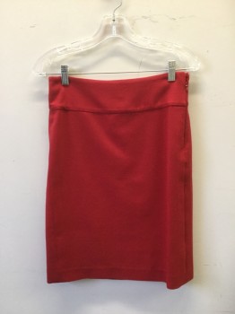 A. PRIME, Red, Wool, Silk, Solid, Skirt  Pencil, Length Above Knee. Slit Center Back,
