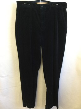 POLO, Black, Cotton, Solid, Corduroy, 1.5" Waistband with Belt Hoops, Flat Front, Zip Front, 5 Pockets