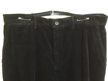 POLO, Black, Cotton, Solid, Corduroy, 1.5" Waistband with Belt Hoops, Flat Front, Zip Front, 5 Pockets