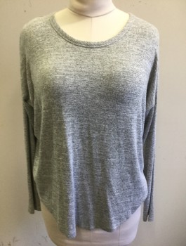 Womens, Pullover, RAG & BONE, Gray, Rayon, Polyester, Heathered, L, Lightweight Knit, Long Sleeves, Scoop Neck, Boxy Oversized Fit