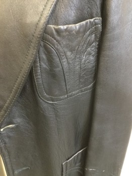 Mens, Leather Jacket, ADLER, Black, Leather, Solid, 42, Notched Lapel, 2 Button Front, 3 Patch Pockets