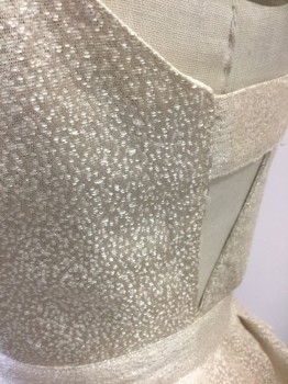Womens, Top, N/L MTO, Cream, Metallic, Silk, Speckled, W:22, B:30, Cream Brocade with Iridescent Speckled Texture, Sleeveless, Round Neck, Oval Cutout at Bust, Peplum Waist, Open Strappy Back