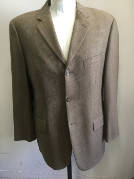 Mens, Sportcoat/Blazer, JOSEPH ABBOUD, Brown, Charcoal Gray, Beige, Rayon, Speckled, Stripes, 40R, Brown with Charcoal and Beige Specked Diagonal Thin Stripes, Single Breasted, Notched Lapel, 3 Buttons, 3 Pockets, Solid Brown Lining