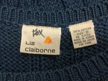 Womens, Vest, LIZ CLAIBORNE, Slate Blue, Cotton, Cable Knit, Small, Round Neck,