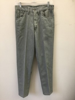 LEVI'S, Gray, Lt Gray, Cotton, 2 Color Weave, Gray and White Dotted Weave, Flat Front, Slim Leg, Zip Fly, 5 Pockets, Belt Loops, Late 1960's