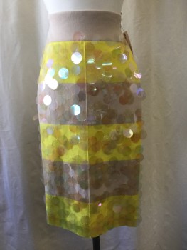 Womens, Skirt, Knee Length, JUICY COUTURE, Beige, Yellow, Poly/Cotton, Sequins, Stripes, S, Knit, Big Translucent Sequin Detail