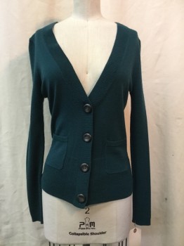 HALOGEN, Teal Green, Wool, Solid, Teal Green, Button Front, 2 Pockets,