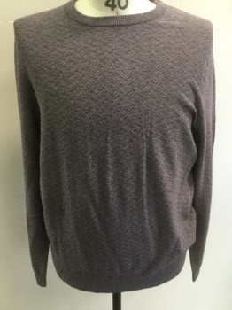 Mens, Pullover Sweater, JOS A BANK, Purple, Gray, Cotton, Silk, Basket Weave, L, Knit, Long Sleeves, Crew Neck