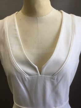 JCREW, White, Cotton, Solid, V-neck with a Band Detail,  2 Inch Waist Band, Side Zip,