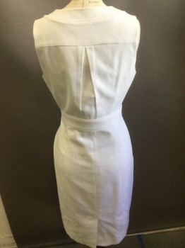 Womens, Dress, Sleeveless, JCREW, White, Cotton, Solid, S, V-neck with a Band Detail,  2 Inch Waist Band, Side Zip,