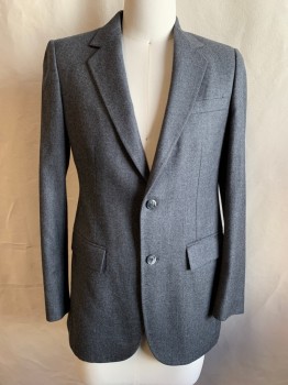 SAKS FIFTH AVENUE, Heather Gray, Wool, Single Breasted, Collar Attached, Notched Lapel, 3 Pockets, 2 Buttons