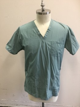 SCRUB DEPOT, Sea Foam Green, Poly/Cotton, Solid, V-neck, 3 Patch Pockets, 1 Shoulder Pen Pocket, Short Sleeves