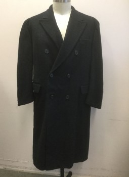 LONDON FOG, Charcoal Gray, Wool, Solid, Double Breasted, Peaked Lapel, 3 Pockets, Solid Black Lining