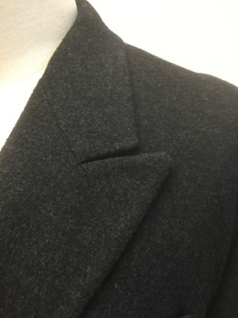 LONDON FOG, Charcoal Gray, Wool, Solid, Double Breasted, Peaked Lapel, 3 Pockets, Solid Black Lining