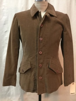 CHARIZMATIK, Brown, Cotton, Solid, Brown Corduroy, Button Front, Collar Attached, 2 Pockets,