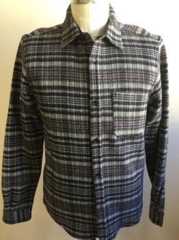 A.P.C. RUE MADAME , Black, Lt Gray, Red, Wool, Polyamide, Plaid, Button Front, Thick Wool, Lined in Cotton, 1 Pocket,