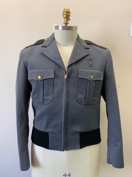 Mens, Fire/Police Jacket, SOME'S UNIFORM, Dk Gray, Wool, 44L, Ike Jacket, Collar Attached, Zip Front, 2 Wing Tip Pleated Pockets, Gold Buttons, Black Knit Waist, Long Sleeves, Epaulets