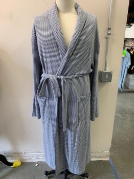 Mens, Bathrobe, STERLING MAJESTIC, Navy Blue, White, Cotton, Polyester, Houndstooth, XLT, 2 Pockets, Shawl Collar, with Belt