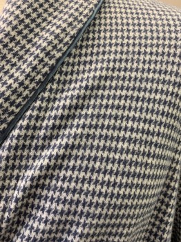 Mens, Bathrobe, STERLING MAJESTIC, Navy Blue, White, Cotton, Polyester, Houndstooth, XLT, 2 Pockets, Shawl Collar, with Belt