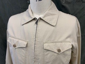 Mens, Casual Jacket, VICTORINOX, Tan Brown, Cotton, Solid, L, Zip Front, 4 Pockets, Collar Attached, Long Sleeves, Button Cuff