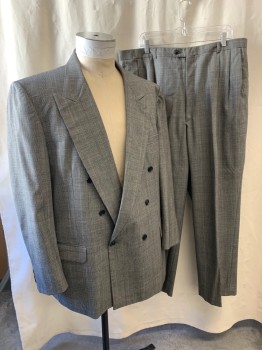 JEAN BAPTISTE CAUMON, Black, White, Red Burgundy, Goldenrod Yellow, Wool, Glen Plaid, Peaked Lapel, Double Breasted, Button Front, 6 Buttons, 3 Pockets, 3 Button on Pockets,