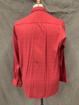 BASSIRI, Brick Red, Synthetic, Solid, Textured Weave, Button Front, Collar Attached, Long Sleeves, Button Cuff, Multiples