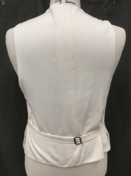 MTO, Ivory White, Silk, Solid, Self Basket Weave-Like Textured, Gold Ornate Button Front, 2 Faux Flap Pockets, Solid White Back with Tab Buckle at Waist