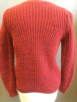 Womens, Pullover, MAJE, Red, Purple, Cotton, Solid, S, Crew Neck, Has a Y-ish Knit Pattern on Front,