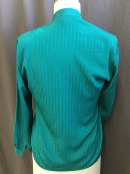 ANNE  KLEIN, Teal Green, Polyester, Stripes - Vertical , 1" Seam Crew Neck, Offside Hidden Button Front, Long Sleeves,