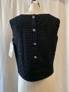 NL, Black, Synthetic, Solid, Diamond Shaped Woven Ribbon, Sleeveless, Button Up Back with Rhinestone Buttons, Boxy, Shoulder Burn,