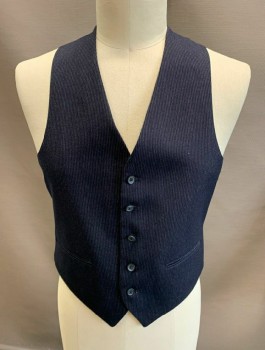 GIVENCHY, Navy Blue, White, Wool, Stripes - Pin, V-N, Single Breasted, Button Front, 2 Welt Pockets at Waist
