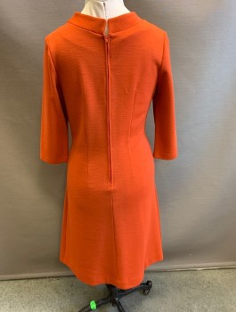 Womens, Dress, N/L, Red-Orange, Polyester, Solid, W:32, B:36, H:40, Knit, 3/4 Sleeves, Round Neck, Decorative Double Breasted Gold Buttons at Front, 2 Pockets at Hips with Curved Pocket Flaps, Knee Length, Center Back Zipper,