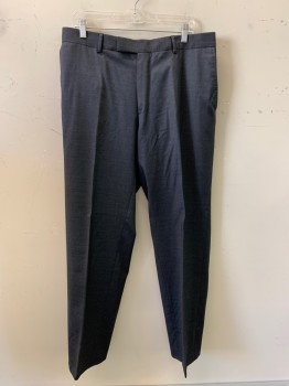 Mens, Suit, Pants, BOSS, Charcoal Gray, Wool, Heathered, 34/33, F.F, Side Pockets, Zip Front, Belt Loops