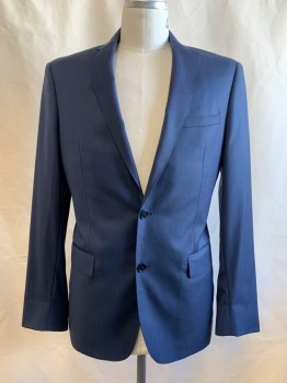 JOHN VARVATOS, Navy Blue, Wool, Solid, 2 Buttons, Single Breasted, Notched Lapel, 3 Pockets, Back Side Vents