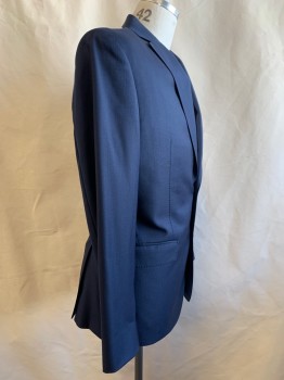 JOHN VARVATOS, Navy Blue, Wool, Solid, 2 Buttons, Single Breasted, Notched Lapel, 3 Pockets, Back Side Vents
