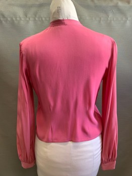 Womens, Blouse, PATTY WOODARD, Pink, Polyester, B: 38, Round Neckline, Neck Tie Attached, Pullover, Half Button Front, Long Sleeves