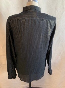 Mens, Casual Shirt, TOPMAN, Black, Gold, Viscose, Polyester, Stripes, M, Collar Attached, Button Front, Long Sleeves
